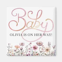 Watercolor Wildflower Baby Girl Arrival Magnet – D