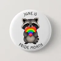 June is Pride Month | Cute Racoon with Rainbow   Button