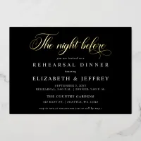 Black Script The Night Before Rehearsal Dinner Foil Invitation