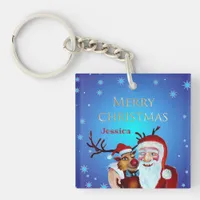 Watercolor Magical Santa Claus Smiling Rudolph Keychain