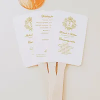 Vintage Regency Monogram Crest Wedding Program Hand Fan