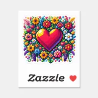 Heart in Flowers Pixel Art  Sticker