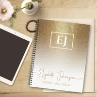 Girly Gold Glitter Sparkle White Chic Monogrammed Notebook