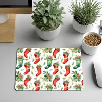 Pretty Watercolor Red and Green Stockings Mouse Pad