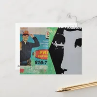 Random Mixed Media Collage Working Man and a Face Postcard