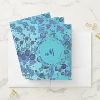 Modern geometric shapes with monogram in blue pocket folder