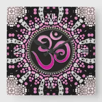 OM Meditation Yoga Pink Diamond Mandala Wall Clock