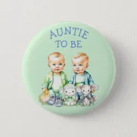 Personalized Auntie to be Twins Baby Shower   Button