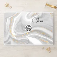 Marbled Grey and Gold HP Laptop Skin