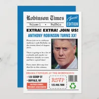Newspaper themed any age Birthday photo Invitation