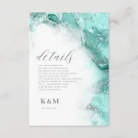 Marble Glitter Wedding Teal Silver ID644 Enclosure Card