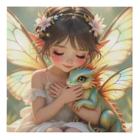 Fairy and Dragon | Chibi Anime Fairy Tale Faux Canvas Print