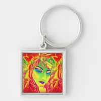 Surreal girl watercolor painting keychain