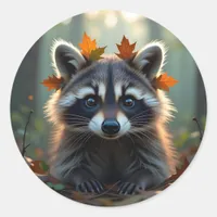 Cute Raccoon in Fall Leaves Classic Round Sticker