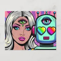 A woman and a robot with a Third Eye Postcard