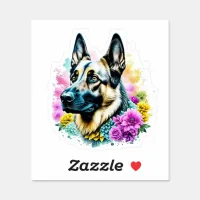 German Shepherd surrounded by Flowers Sticker