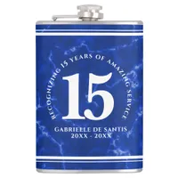 Elegant Blue Marble 15 Years Work Anniversary Flask