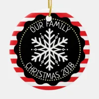 Personalized Family Photo Red White Snowflake Ceramic Ornament