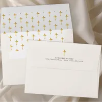 Gold Cross Baptism | Elegant Ivory Religious  Envelope