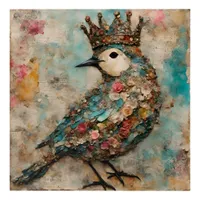 Bird in a Crown Mixed Media Collage Acrylic Print