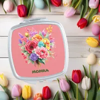 Pretty Vintage Colored Roses Personalized Compact Mirror
