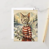 Adorable Retro Vampire Cat Fairy With Milk Postcard