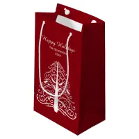 Red and White Christmas Tree Happy Holidays Small Gift Bag