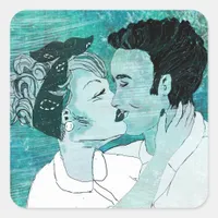 Retro Kissing Couple Square Sticker