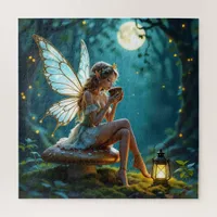 Beautiful Fairy Drinking Coffee Enchanted Forest Jigsaw Puzzle