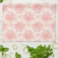 Abstract Floral Watercolor Pattern Peach and Pink Kitchen Towel