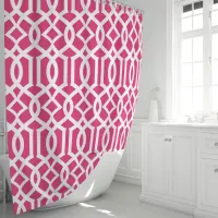 Hot Pink and White Moroccan Trellis Pattern Shower Curtain