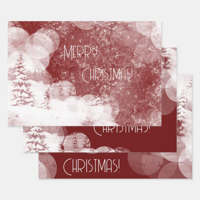 Merry Christmas snowy fir trees landscape Wrapping Paper Sheets