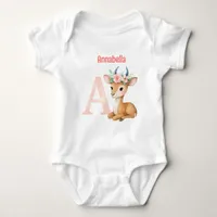 Whimsical Cute Watercolor Letter A Animal Nursery  Baby Bodysuit