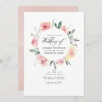 Pastel Blush Pink Floral Wedding Photo Invitation