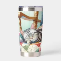 Sweet Gray Cat Sleeping on a Quilt Insulated Tumbler