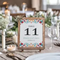 Mexican Fiesta Colorful Floral Wedding Table Number