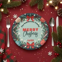 Elegant Festive Christmas Holiday Ornament Wreath Paper Plates