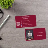 Private chef burgundy photo catering QR code Business Card