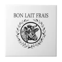 Vintage French Dairy Cow Fresh Cream Ceramic Tile