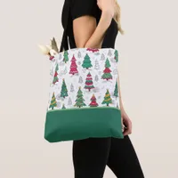 Quirky Whimsical Decorated Christmas Trees Doodles Tote Bag