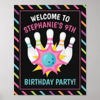 Rainbow Neon Bowling Birthday Party Welcome Sign