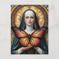 Butterfly Nun Holding Candle Postcard