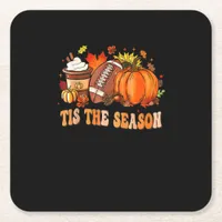 Pumpkin Spice Football Tis The Season Square Paper Coaster