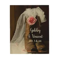 Pink Country Rose and Cowboy Boots Western Wedding Wood Wall Art