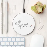 Minimalist Floral Mom Gift With Heart Wireless Charger