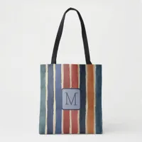 Vertical Wide Stripes Navy Color Block Monogram Tote Bag