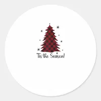 Tis The Season Red Plaid Christmas Tree Classic Round Sticker