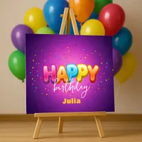 Playful Rainbow Balloon Letters on Purple Birthday Foam Board