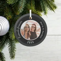 Best friends photo names black glass ornament