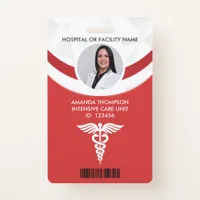 Red Geometric Nurse Photo ID Badge